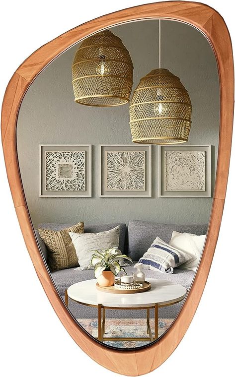 Asymmetrical Mirror, Entry Wall, Classic Home Decor, Living Room Mirrors, Bedroom Headboard, Mid Century Modern Decor, Wood Mirror, Wall Mirrors, Accent Mirrors