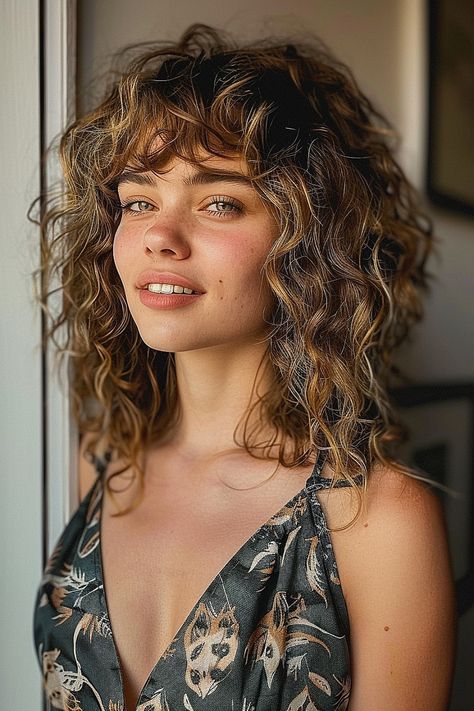 25 Curly Shaggy Hair Ideas That Will Make You Want to Chop Your Locks Today! Shaggy Curly Hair Round Face, Modern Shag Curly Hair, Curly Shag Haircut With Bangs, Curly Hair Cuts Shoulder Length, Shaggy Perm, Shaggy Curly Hair Medium, Shaggy Wavy Hair, Curly Shaggy Hair, Curly Hair Shag