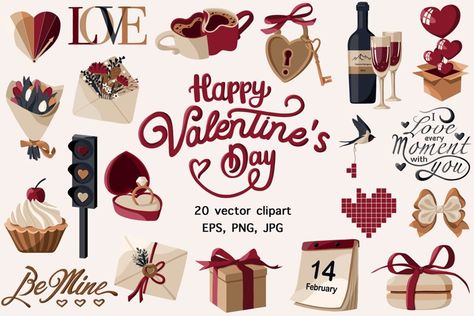 Happy Valentine’s Day vector clipart#valentinesdayclipartcollection #vectorclipartset #14februarycalendar Valentines Day Stickers Free Printables, Valentines Illustration Design, Valentine’s Day Stickers, Valentine’s Day Clipart, February Clipart, Calendar Cake, Love Stickers Aesthetic, Wedding Clipart Free, Valentines Day Clip Art