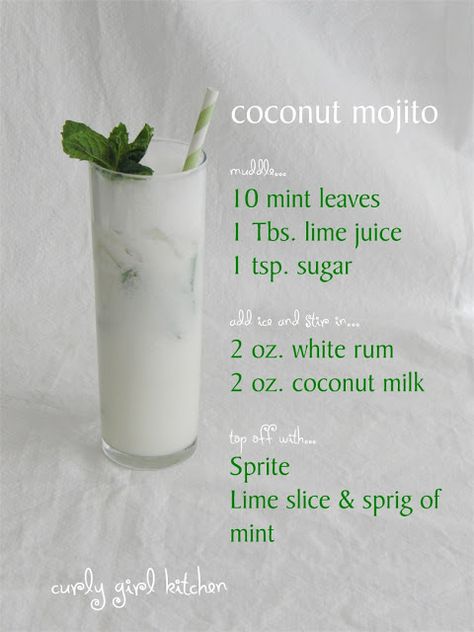 Coconut Mojitos, Coconut Mojito, Boozy Drinks, Cocktail Drinks Recipes, Club Soda, Alcohol Drink Recipes, Drinks Alcohol Recipes, Alcohol Recipes, Party Drinks