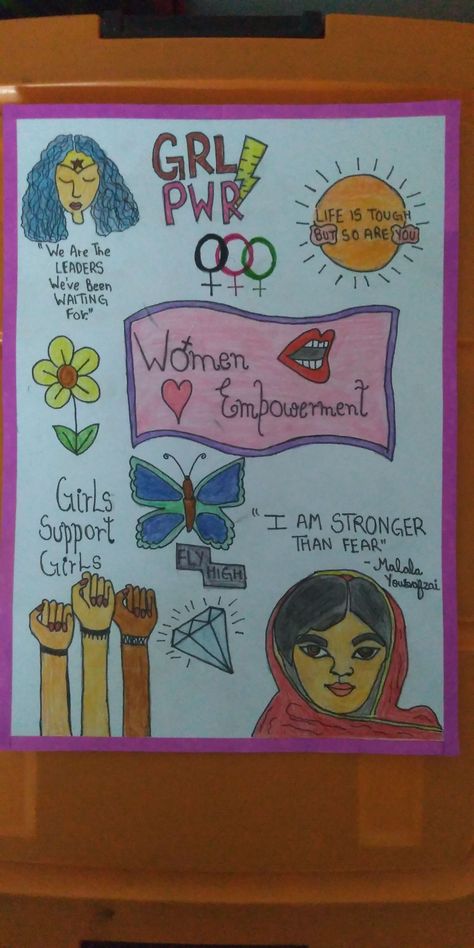 Women Rights Poster Ideas, Posters For Women Empowerment, Poster For Women's Month, Women Empowerment Crafts, Poster Making On Women Empowerment, Art For Women Empowerment, Women Empowerment Poster Ideas, Women Empowerment Activities Projects, Girls Education Poster