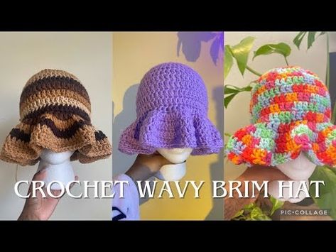 (623) HOW TO: CROCHET WAVY BRIM HAT (BEGINNER FRIENDLY)🧶 - YouTube Crochet Bucket Hat Wavy Brim Pattern, Bucket Hats Crochet, Crochet Learning, Crochet Ruffle Hat, Crochet Bucket Hats, Ruffle Hat, Crochet Sun, Bucket Hat Pattern, Crochet Sun Hat