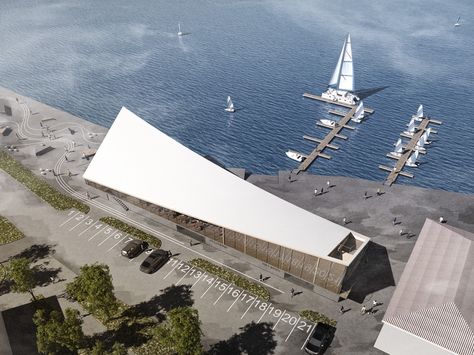 yacht club rastvorgroup yevpatoria designboom Sailing Club Architecture, Club Architecture, Waterfront Architecture, Marine Museum, Water Architecture, Canoe Building, Plan Architecture, Rowing Club, Wood And Concrete