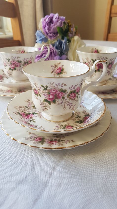 Here we have a quintessentially English Royal Albert bone china tea set comprising of a single tea cup, saucer and side plate. This exquisite trio would be perfect for a lazy sunny afternoon tea party or would be perfect for a special gift. Im Fed Up, Royal Albert China, Bone China Tea Set, Afternoon Tea Party, Princess Core, Afternoon Tea Parties, Sunny Afternoon, Lavender Roses, Side Plate