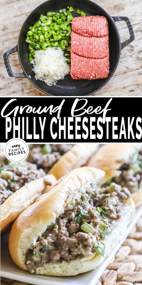 Ground Beef Philly, Cheese Steaks, Philly Cheesesteaks, Steak Sandwich Recipes, Philly Cheese Steak Recipe, Cheesesteak Recipe, Hearty Dinner Recipes, Dinner Sandwiches, Dinner With Ground Beef