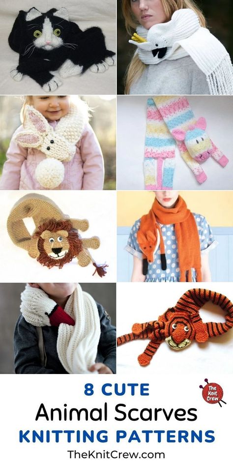 8 Cute Knitted Animal Scarf Patterns. These Cute Knitted Animal Scarf Patterns are curated by The Knit Crew. Knitted Shawls For Kids, Fox Scarf Pattern Free, Animal Scarf Knitting Pattern, Crochet Animal Scarf Free Pattern, Animal Scarf Crochet Pattern, Abstract Knitwear, Childrens Scarf Pattern, Kids Scarves Knit, Fox Scarf Pattern