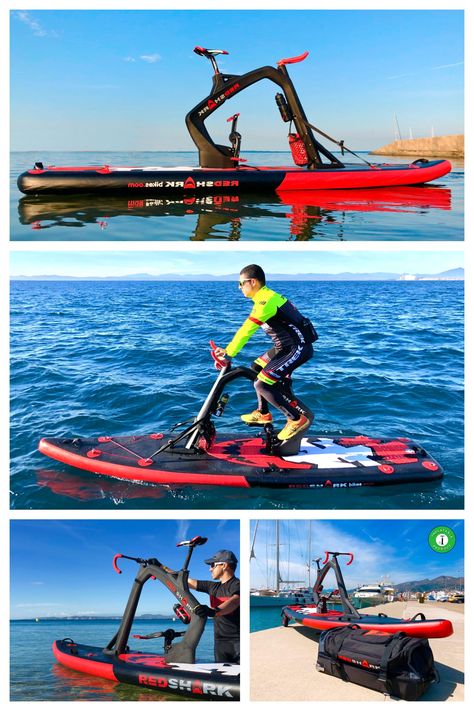 Bike Surf Fitness from Red Shark is a new generation of water bikes allowing cyclists to take on aquatic surfaces like rivers, lakes, and seas.  #Supremarine #redsharkbikes #redsharkbike #bikesurfing #beachlifestyle #waterbikes #oceanbike #bikewater #surfbike #oceanlife Surf Fitness, Surf Bike, Water Bike, Sea Sports, Kayak Accessories, Cool New Gadgets, Water Sport, Canoe And Kayak, Beach Lifestyle