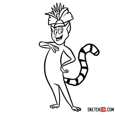 How to draw King Julien | Madagascar - Step by step drawing tutorials Madagascar Movie Characters, Madagascar Party, Madagascar Movie, Super Coloring Pages, King Julien, Characters Drawing, How To Sketch, Penguins Of Madagascar, Classic Cartoon Characters