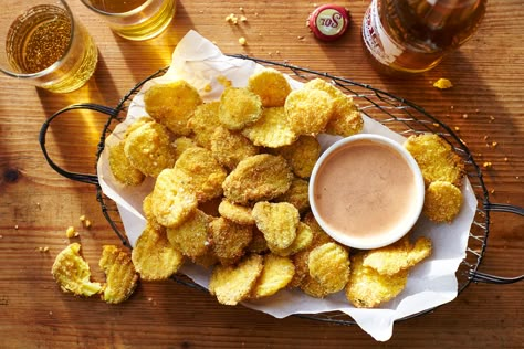 Fried Pickle Chips Recipe Fried Pickle Chips, Last Minute Appetizer, State Fair Food, Roundhouse Kick, Fair Foods, Southern Living Recipes, Pickle Chips, Fried Pickles, Snacks And Appetizers