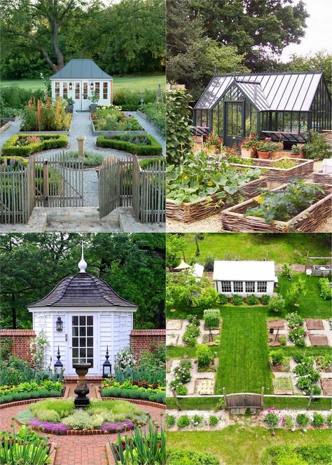 25 best vegetable garden design ideas & easy layout plans for beginners & pros to grow your own food in a front or backyard edible landscape. - A Piece of Rainbow, kitchen garden, vegetable gardening ideas, small space tips, grow your own food, herbs, homestead, homesteading, spring, summer, raised beds, trellis, greenhouse, DIY Vegetable Garden With Greenhouse, Raised Kitchen Garden, Cottage Garden Raised Beds, Small Potager Garden, Raised Vegetable Garden Design Layout, Garden Bed Ideas Layout, Herb Garden Design Layout, Raised Garden Beds Ideas Layout, Garden Layout Ideas Design