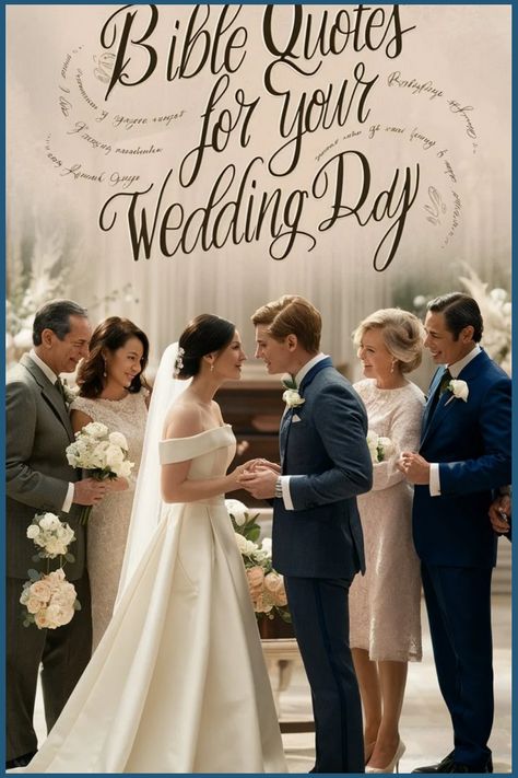 Wedding ceremony with a couple exchanging vows surrounded by family, holding bouquets and smiling. Christian Wedding Quotes, Wedding Bible Quotes, Wedding Scripture, Important Bible Verses, Inspiring Bible Quotes, Wedding Bible Verses, Beautiful Bible Quotes, Wedding Verses, Wedding Day Quotes