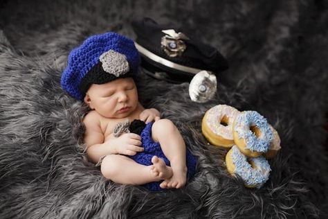 Crochet Police, Newborn Police, Police Photo, Newborn Hospital Pictures, Cop Outfit, Army Baby, Boy Birth Announcement, Baby Boy Birth Announcement, Newborn Photos Boy