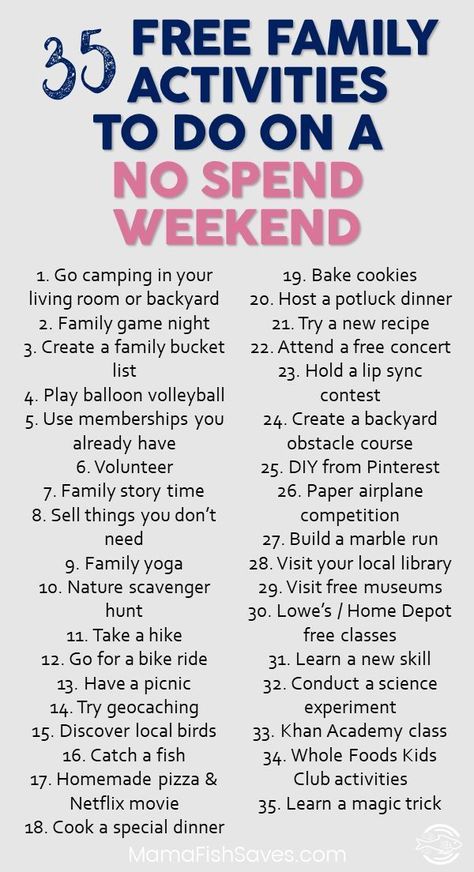 Best free family activities to have fun without spending money | No spend weekend with kids | Free fun with kids #nospendweekend #frugalfun #familytime via @mamafishsaves No Spend Weekend, Uppfostra Barn, Family Night Activities, Free Family Activities, No Spend, Education Positive, Family Fun Night, Smart Parenting, Fun Family Activities