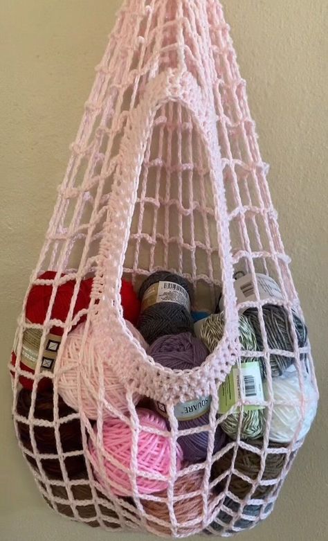 Crochet Yarn Hanging Crochet Net For Yarn, 1 Ball Yarn Projects Crochet, No Crochet Yarn Crafts, Cute Quick Things To Crochet, Crochet Patterns Household, Easy Crochet For Boyfriend, Crochet Yarn Holder Pattern, Crochet Clothes Accessories, Solid Color Crochet Projects