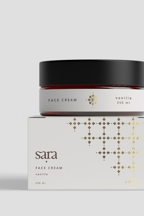 Packaging for Sara natural cosmetics brand. Minimal with gold foil details. | Tina Perko Design Skin Care Products Packaging, Natural Cosmetics Packaging, Packaging Design Creative, Natural Cosmetics Brands, Cosmetic Branding, Cosmetic Package, Cosmetics Packaging, Cosmetic Logo, Cosmetic Packaging Design