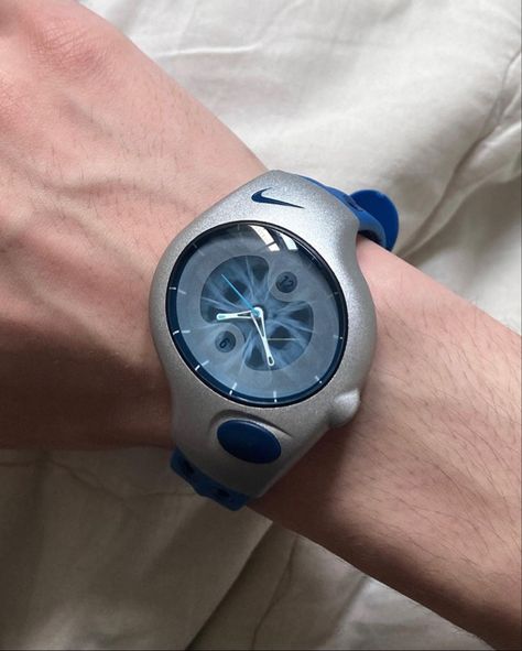 Blue Watch Aesthetic, Watch Astethic, Silver And Blue Aesthetic, Nike Triax Watch, Y2k Watch, Aesthetic Watch, Nike Watch, Fancy Watches, Retro Gadgets