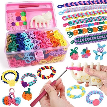 Amazon.com: DDAI Rubber Bands Bracelet Making Toy - Art and Craft Kit for Kids Weaving Loom Bracelets Kit, 1000+ Colorful Hair Ties - Gift for Girls Boys 6 7 8-12 Years Old : Toys & Games Road Craft, Bracelets Kit, Diy Loom, Diy Bracelet Making, Weaving For Kids, Loom Craft, Rubber Band Bracelet, Colorful Fabric, How To Make Toys