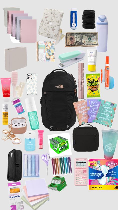 Little late😅 but back to school essentials! Freshman Backpack Essentials, 6th Grade Essentials, School Backpack Essentials List, Back Packing Essentials For School, Back To School Essentials Middle School, Backpack Essentials Middle School, Personal Routine, Preppy School Backpack, Middle School Backpack