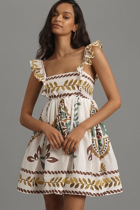 By Anthropologie Ruffle-Sleeve Square-Neck Mini Dress African Designs, Pretty Dress, Summer Clothing, Clothes And Shoes, Bridal Looks, Women Style, Look Book, Women's Dresses, Anthropologie