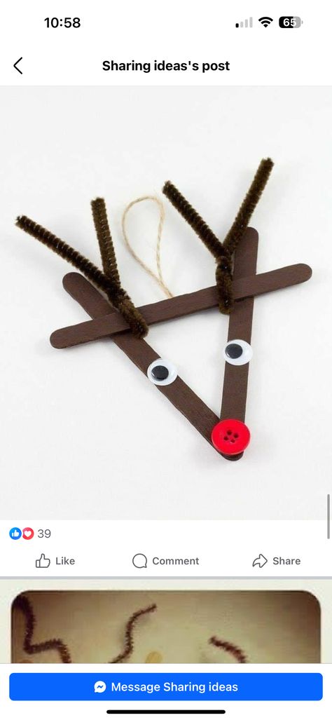 Raindeer Crafts Diy Popsicle Sticks, Reindeer Popsicle Stick Ornament, Popsicle Stick Reindeer, Easy Homemade Ornaments, Stick Reindeer, Raindeer Crafts, Popsicle Stick Ornaments, Diy Popsicle, Deer Ornament