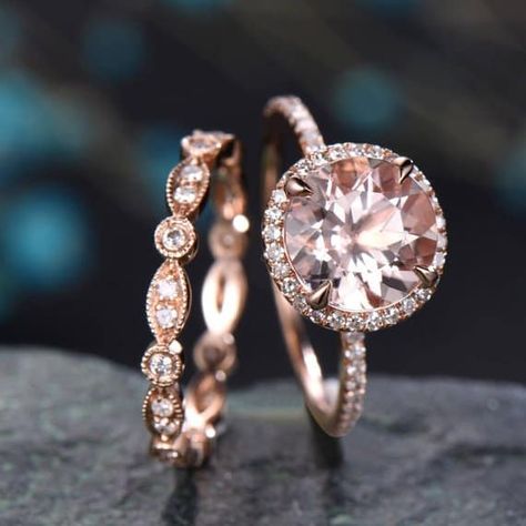 12 Pink Gemstone Rings - Sapphire, Topaz, Tourmaline & Morganite! - Love & Lavender Morganite Engagement Ring Rose Gold, Morganite Engagement Ring Set, Jewellery Shops, Rose Gold Halo, Ring Rosegold, Antique Engagement Ring, Engagement Ring Rose Gold, Morganite Engagement, 14k Rose Gold Ring