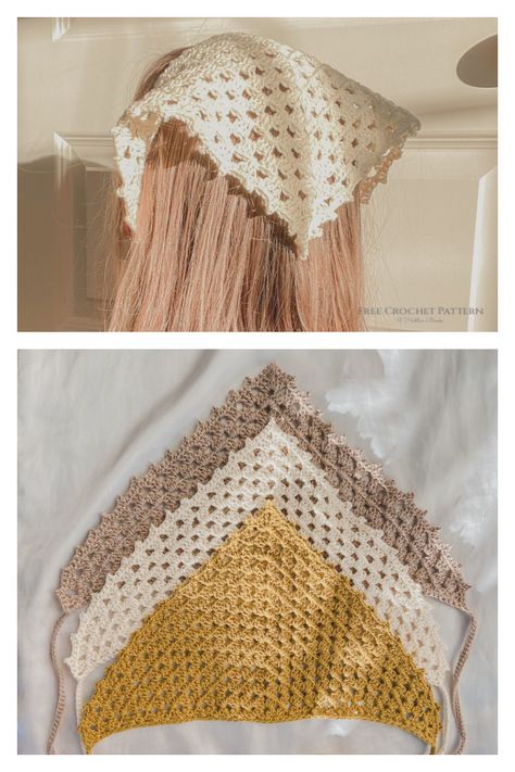 10 Bandana Kerchief Free Crochet Patterns & Paid - DIY Magazine Granny Triangle Bandana, Crochet Bandana Pattern Free, Crochet Bandana Pattern, Diy Crochet Headband, Crochet Bunting Pattern, Crochet Head Scarf, Granny Triangle, Kerchief Pattern, Head Kerchief