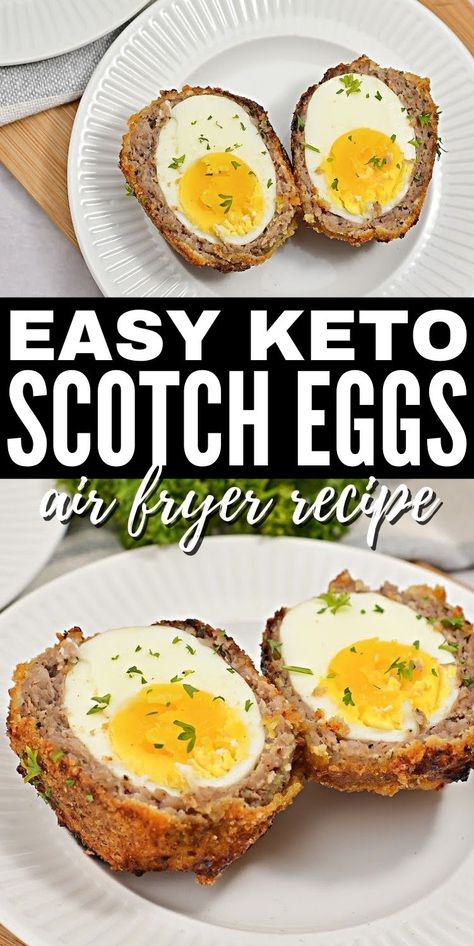 Keto Recipes Eggs, Easy Keto Egg Recipes, Keto Recipes Airfryer, Keto Air Fryer Dinner Recipes, Cooking Eggs In Air Fryer, Keto Snacks Air Fryer, Scotch Eggs Recipe Air Fryer, Keto Eggwiches, Scotch Eggs Air Fryer