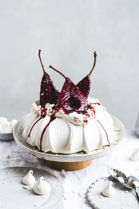 Hibiscus Poached Pear Pavlova | Harris Farm Markets | Harris Farm Markets Pear Pavlova, Pavlova Recipe, Poached Pears, Christmas Food Desserts, Köstliche Desserts, Perfect Desserts, Pavlova, Beautiful Food, Christmas Desserts