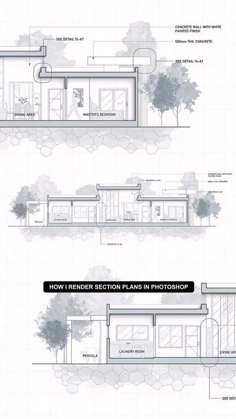 Best Midjourney Architecture Examples | illustrarch Architecture Rendering Photoshop, Software Architecture Design, Bio Architecture, Rendered Floor Plan, Apartments Exterior, Photoshop Rendering, Section Drawing, Elevation Plan, Elevation Drawing