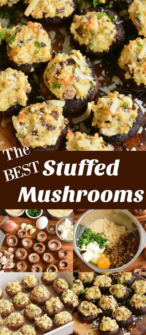 These are the best stuffed mushrooms!  Classic Stuffed Mushrooms recipe featuring baby bella mushrooms stuffed with a mixture of cream cheese, herbs, onions and more cheese.#mushrooms #appetizer #stuffed #stuffedmushrooms Classic Stuffed Mushrooms, Best Stuffed Mushrooms, Easy Stuffed Mushroom Recipe, Vegan Stuffed Mushrooms, Resep Vegan, Mushrooms Stuffed, Stuffed Mushrooms Easy, Baby Bella Mushrooms, Mushroom Stuffed