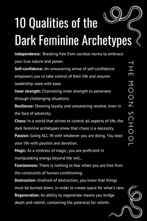 qualities style of dark divine feminine archetypes Dark Feminine Virgo, Dark Goddess Archetype, Dark Feminine Meaning, Feminine Archetypes Lover, Huntress Feminine Archetype, Dark Fenimine Energy, Dark Feminine Baddie, Dark Feminine Guide, Dark Feminine Look