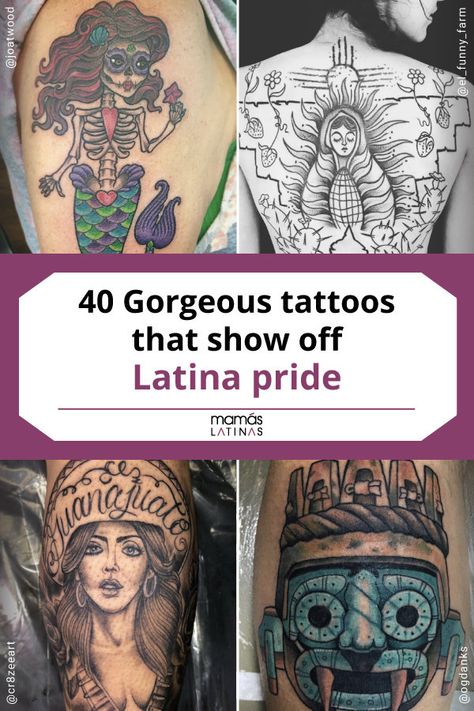 Big Back Tattoos, Latina Tattoo Ideas, Mexican Heritage Tattoos, Latina Tattoo, Spanish Tattoos, Latin Tattoo, Mexico Tattoo, Pretty Flower Tattoos, Latino Culture