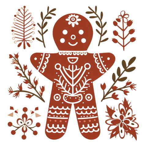 Folk Christmas Art, Christmas Motifs Illustration, Scandinavian Doodles, Scandinavian Gingerbread, Scandinavian Christmas Illustration, Christmas Ornaments Illustration, Scandinavian Folk Art Christmas, Folklore Christmas, Scandinavian Santa