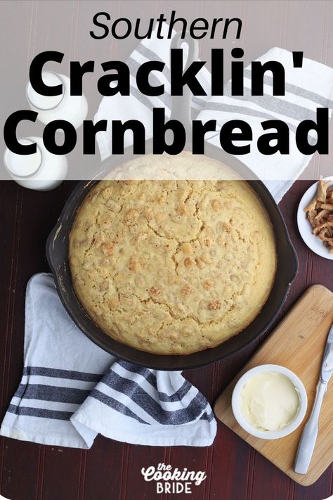 Cracklin' corn bread is a traditional Southern treat that goes back decades. Meaty pork cracklings are baked into tender yellow corn bread. Southern Crackling Cornbread, Cracklin Cornbread Recipes, Crackling Cornbread Recipes, Cracking Cornbread, Cracklin Bread Recipe, Crackling Bread Recipe, Cracklin Bread, Crackling Cornbread, Cracklin Cornbread