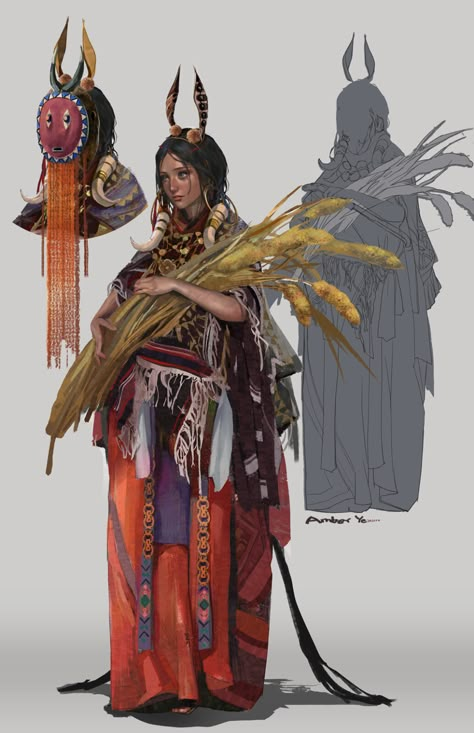 ArtStation - Gentiles2, Amber Ye Native Clothing, Chara Design, The Farmer, Concept Art Character, Nagano, 판타지 아트, World Building, Female Character Design, Character Design References