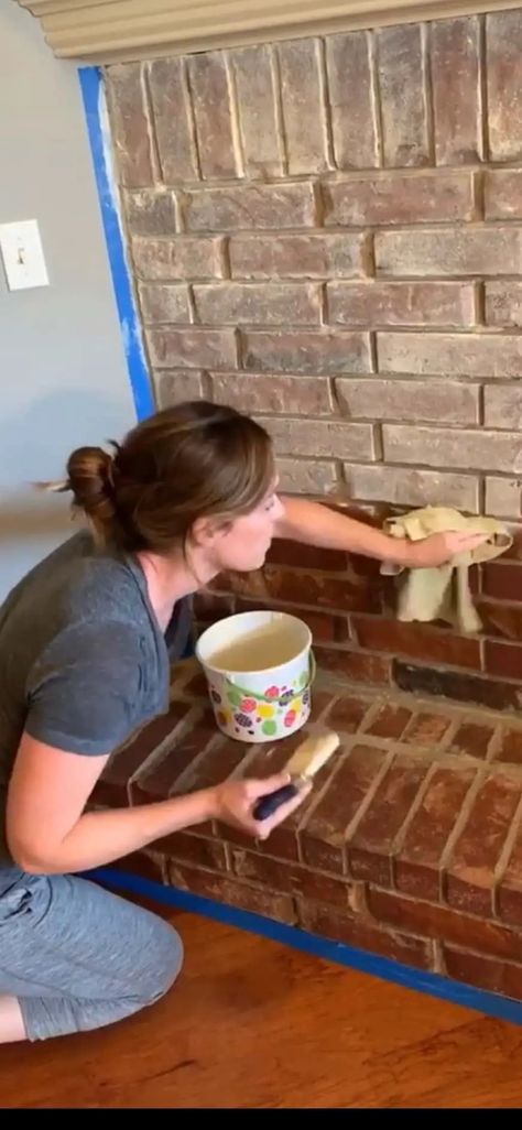 Whitewashed Brick Fireplace » Brick Fireplace Diy, Painting A Brick Fireplace, Whitewashed Brick Fireplace, Update Brick Fireplace, Black Brick Fireplace, White Wash Fireplace, Stove Hearth, Whitewashed Brick, White Wash Brick Fireplace