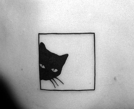 Top 63 Cat Tattoo Ideas [2021 Inspiration Guide] Simple Cat Tattoo For Men, Black Box Tattoo Ideas, Square Outline Tattoo, Manly Cat Tattoo, Cat Knife Tattoo, Black Cat Outline Tattoo, Cat In A Box Tattoo, Black Box Tattoo, Square Tattoo Design