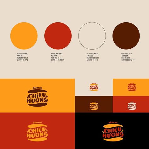 Our newest brand identity for Banh mi Chieu Huong is out! 🤩
Let's take a look at the color palette we used for them!

👉 Save for inspiration if you want to use the color pallet! Swipe to see the color codes! 
----
Photos: Banh mi Chieu Huong - Brand Identity - Designed by Brobrand Creative Agency

🙌🏻 DM or Contact us if you need a logo or a branding
💻 brobrand.vn
📞 +84 902 237 235 (Whatsapp) Fast Food Color Palette, Bread Color Palette, Burger Logo Ideas, Bread Logo Design Ideas, Food Colors Palette, Restaurant Branding Identity, Logo Dessert, Art Bread, Burger Branding