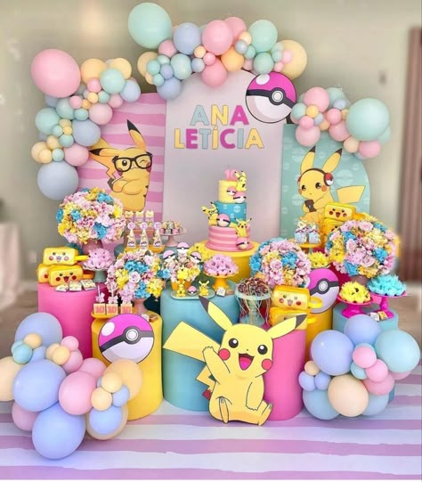 Pokemon Decorations, Pikachu Birthday Party, Pokemon Balloons, Pokemon Party Decorations, Pokemon Pink, Pikachu Party, Pikachu Birthday, Pokemon Themed Party, Pokemon Decor