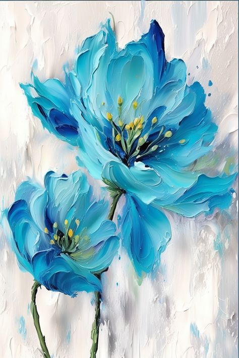 Impasto oil painting Abstractart  Tourquiese Flower  Ai genereted Floral Watercolor Paintings Fine Art, Impasto Flower Painting, Impressionism Art Easy To Draw, Oil Painting Flowers Modern, Impasto Painting Acrylic, Impasto Flowers, Impasto Paintings, Gold Abstract Wallpaper, Impasto Art