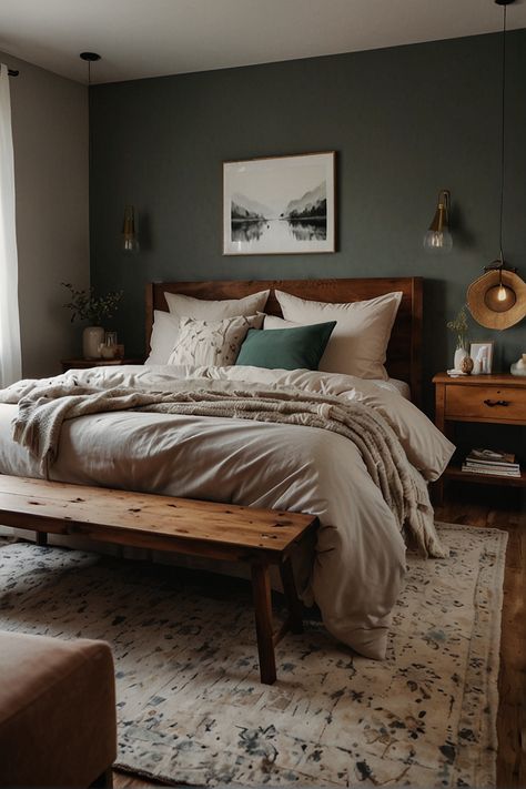 Master Bedding Color Schemes, Cozy Bedroom Dark Furniture, Cottage Master Bedrooms Decor Cozy, Cozy Modern Bedroom Ideas, Young Couple Bedroom Ideas, Modern Cozy Bedroom Neutral, Couple Bedroom Ideas Married Modern, Adult Bedroom Ideas For Couples, Bed Rooms Ideas For Couples