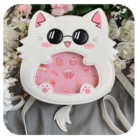 Tail And Ears, Cat With Sunglasses, 헬로키티 배경화면, Anime Bag, Ita Bags, Kawaii Bags, Cat Sunglasses, Ita Bag, Backpack Style