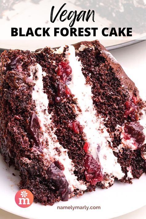 Dairy Free Black Forest Cake, Vegan Black Forest Gateau, Vegan Gluten Free German Chocolate Cake, Vegan Layered Cake, Vegan Cake Decorating, Vegan Black Forest Cake, Vegan Cherry Cake, Vegan Layer Cake, Forest Fruit Cake