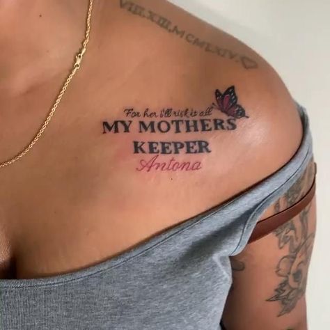 Tattoo Idea For Back Of Neck, Tattoos To Get Of Your Mom, My Mama Keeper Tattoo, Tattoo Ideas For Ur Mom, Tattoos Inspos With Meaning, My Mother Keeper Tattoo, Tattoos To Get For Your Mom, Mothers Keeper Tattoo, My Mothers Keeper Tattoo