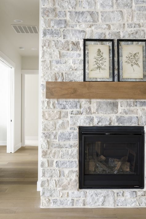 Gray Stone Fireplace, Grey Stone Fireplace, Oak Mantel, Fireplace Stone, Wood Mantle, Living Tv, Fireplace Built Ins, Limestone Fireplace, Staining Cabinets