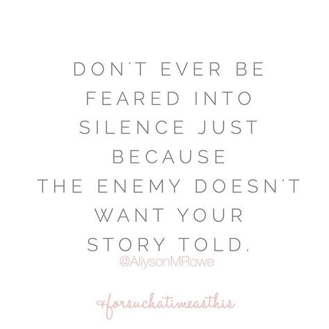 Don't you ever bow to silence! The enemy knows that we are SET FREE by the blood of the Lamb and the WORD of our testimony! It is to the glory and delivering power of God Almighty that you made it and are alive to tell it. The enemy thought he had you.... but God! So don't let his cowardly deception and intimidation fear you into remaining silent. Shout from the rooftops and declare the power and glory of God, and give Him praise for all He's done in your life! #BornToRoar #ForSuchATimeAsThis... Blood Of The Lamb, Matter Quotes, Celebrate Recovery, Tell My Story, Interactive Posts, Share Your Story, Power Of God, Story Quotes, Glory Of God