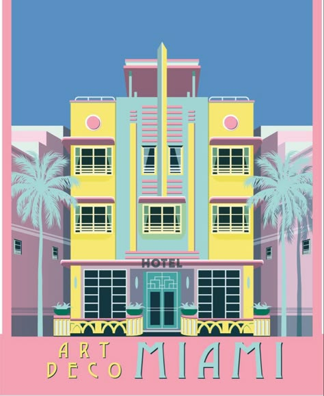 Retro miami style Art Deco Miami, Miami Posters, Retro Miami, 80s Art Deco, Summer Flamingo, Miami Art Deco, Motif Art Deco, Retro Graphic Design, Art Deco Poster