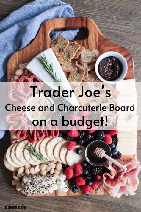 This Trader Joe's Cheese and Charcuterie board not only looks good but was created on a budget. I know that creating a really pretty charcuterie boards can be expensive. While this one certainly isn't cheap, it also doesn't break the bank. Head to the post to see the total cost of this cheese board as well as ways you can save money when shopping for it. Cheese Board Cheese, Trader Joe’s Grazing Board, Cheap Cheese Board, Small Trader Joes Charcuterie Board, Trader Joe’s Christmas Charcuterie, Cheese Board Trader Joe’s, Charcuterie Board From Trader Joe’s, Rustic Cheese Board, Blue Cheese Charcuterie Board