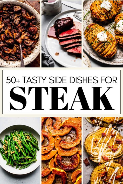 Steak Dinner Party, Best Sides For Steak, Steak Dinner Side Dishes, Steak Accompaniments, Sides For Steak, Most Pinned Recipes On Pinterest, Peppercorn Steak, Steak Menu, Steak Dinner Sides