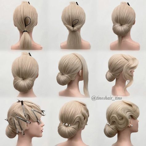 Gatsby Hair Updo, 20s Hair Updo, Long 1920s Hair, 1920 Updos For Long Hair, Wedding Hair Up Sleek, 1920 Women Hairstyles, 1920s Hair For Long Hair, 1920s Updos For Long Hair, Ballroom Buns Hairstyles